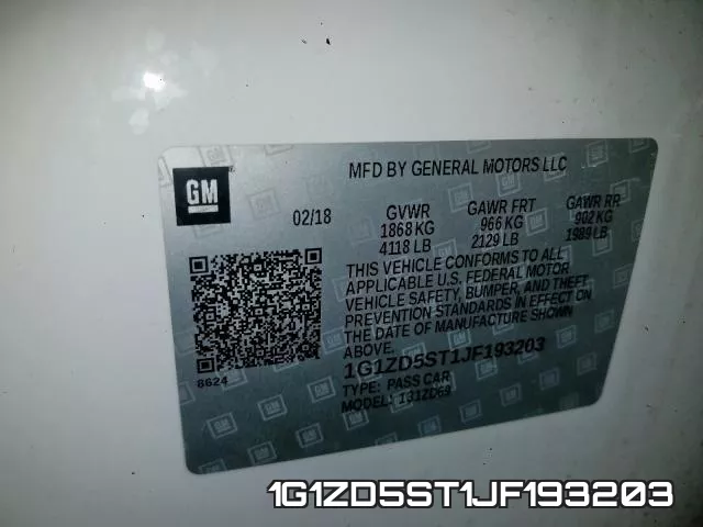 1G1ZD5ST1JF193203 фото 2