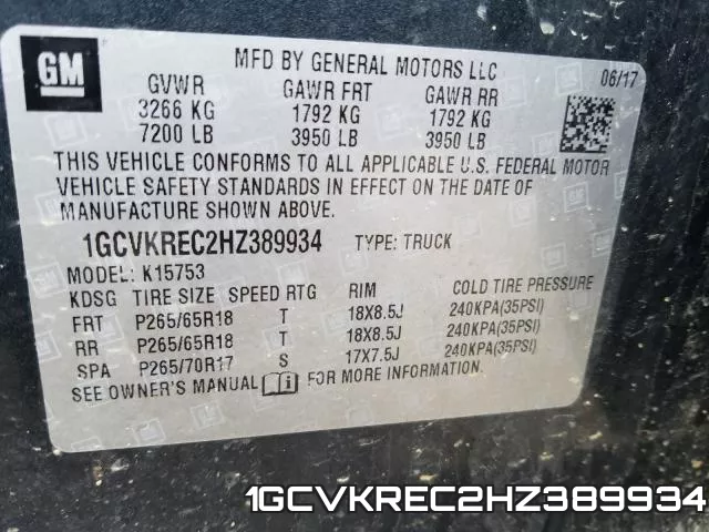 1GCVKREC2HZ389934 фото 2