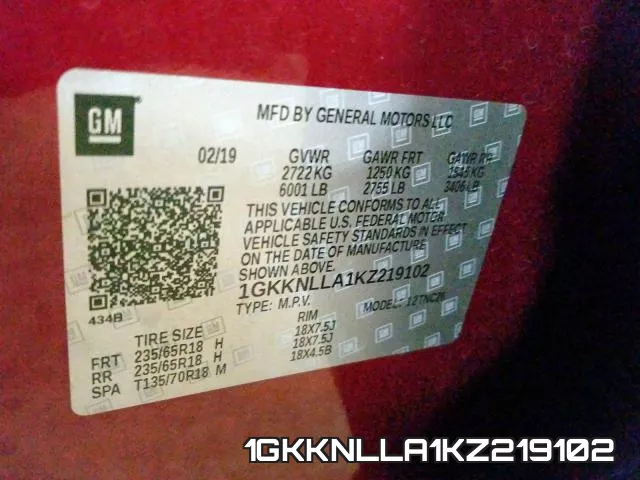 1GKKNLLA1KZ219102 фото 2
