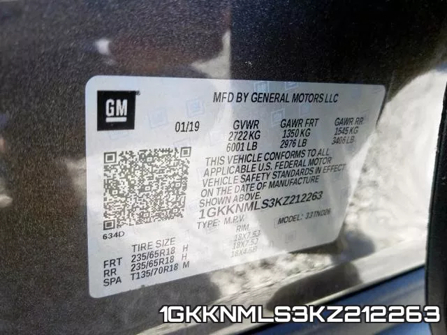 1GKKNMLS3KZ212263 фото 2