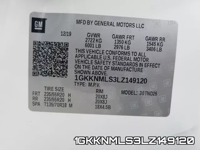 1GKKNMLS3LZ149120 фото 2