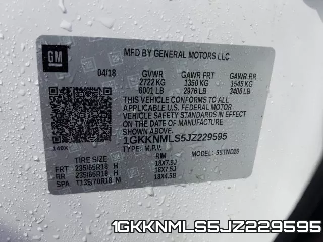 1GKKNMLS5JZ229595 фото 2