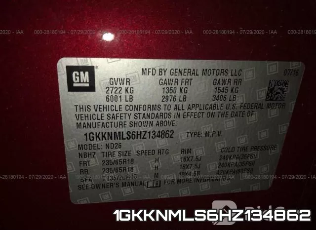 1GKKNMLS6HZ134862 фото 10