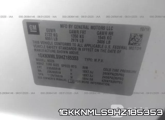 1GKKNMLS9HZ185353 фото 10