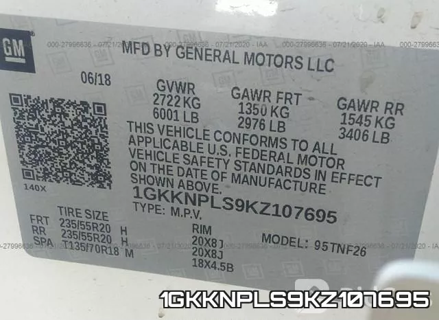 1GKKNPLS9KZ107695 фото 10