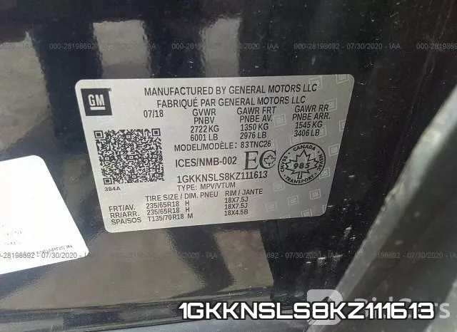 1GKKNSLS8KZ111613 фото 10