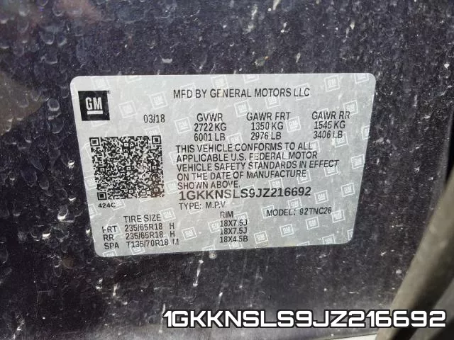 1GKKNSLS9JZ216692 фото 2