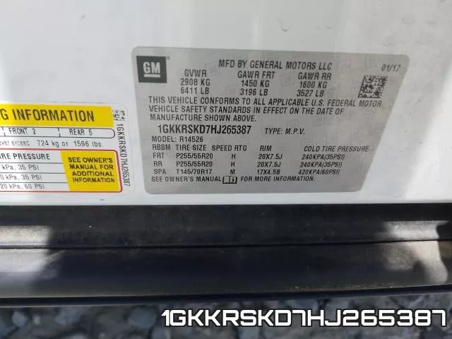 1GKKRSKD7HJ265387 фото 2