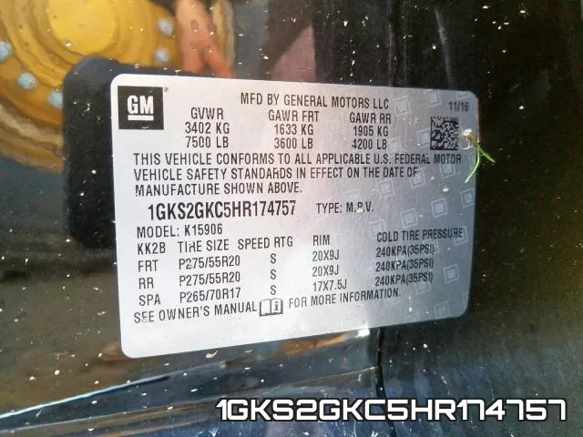 1GKS2GKC5HR174757 фото 2