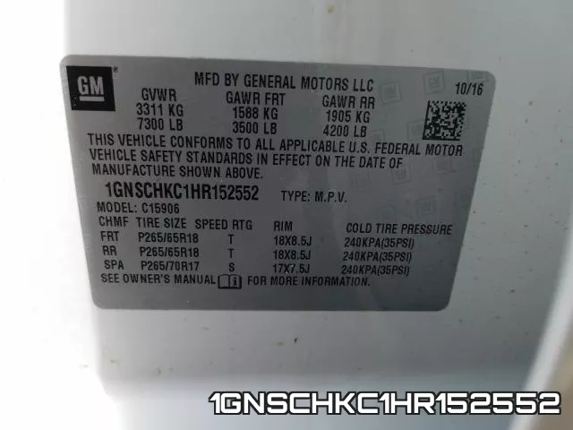 1GNSCHKC1HR152552 фото 2