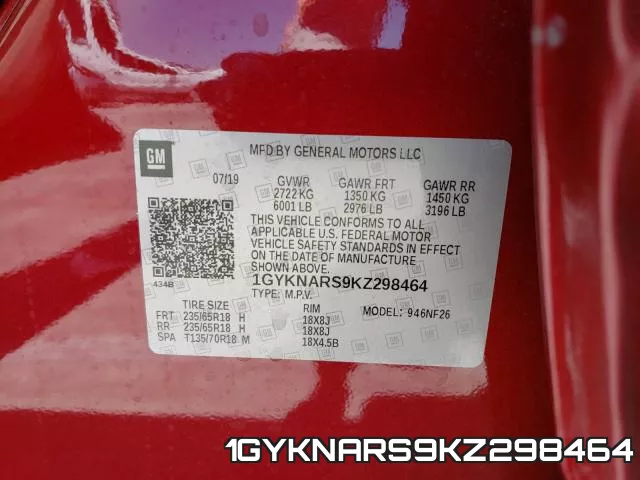 1GYKNARS9KZ298464 фото 2