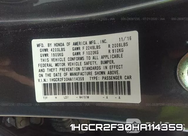 1HGCR2F30HA114359 фото 10