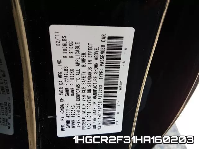 1HGCR2F31HA160203 фото 2