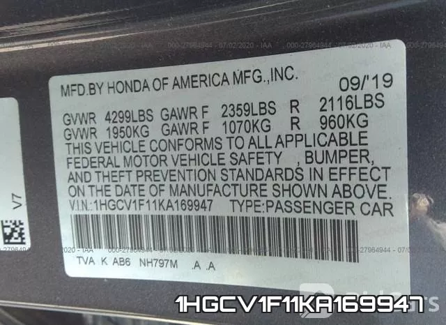 1HGCV1F11KA169947 фото 10