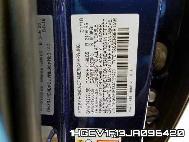 1HGCV1F13JA096420 фото 2