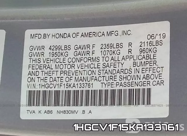 1HGCV1F15KA133761 фото 10