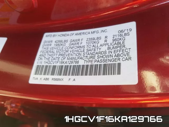 1HGCV1F16KA129766 фото 2