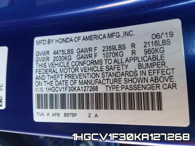1HGCV1F30KA127268 фото 2