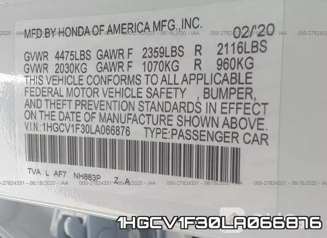 1HGCV1F30LA066876 фото 10
