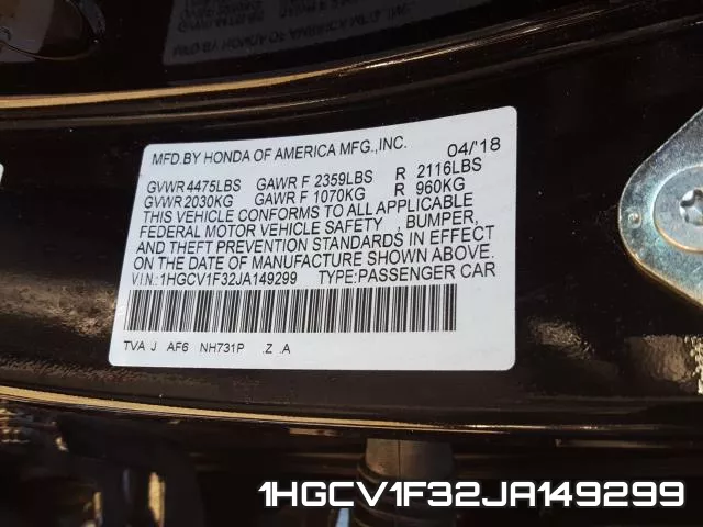 1HGCV1F32JA149299 фото 2