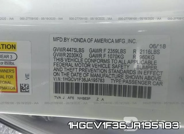 1HGCV1F36JA195783 фото 10