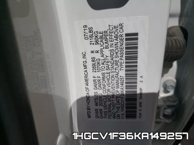 1HGCV1F36KA149257 фото 2