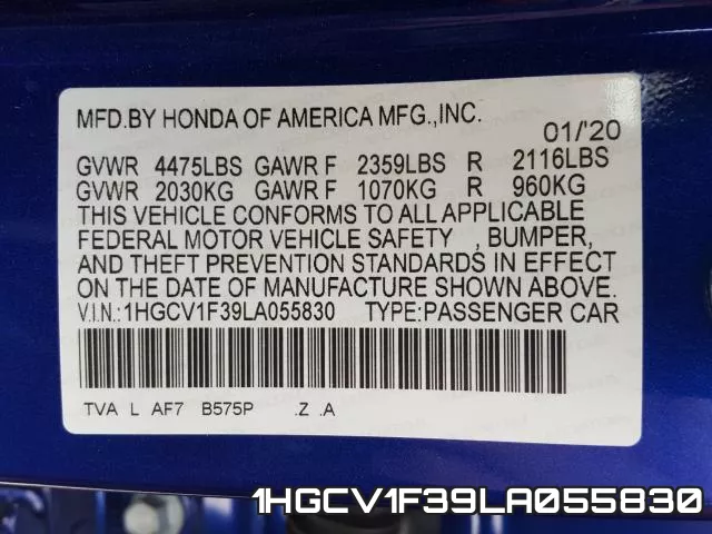 1HGCV1F39LA055830 фото 2