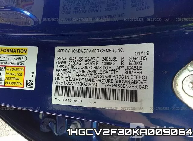 1HGCV2F30KA009064 фото 10
