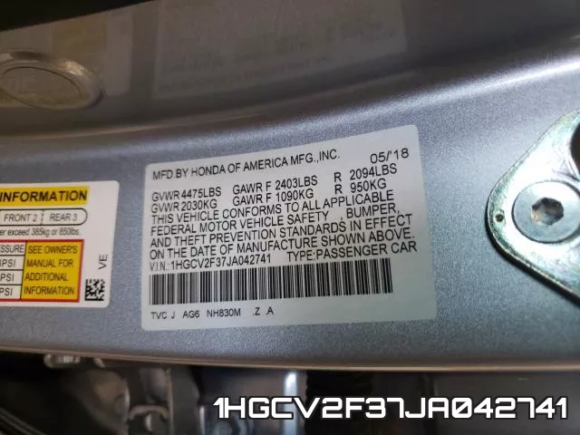 1HGCV2F37JA042741 фото 2