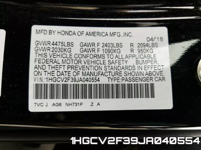 1HGCV2F39JA040554 фото 2