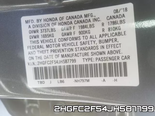 2HGFC2F54JH587799 фото 2
