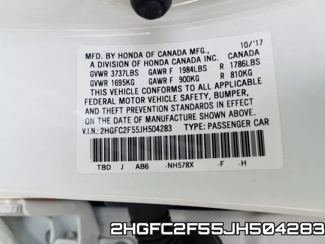 2HGFC2F55JH504283 фото 2