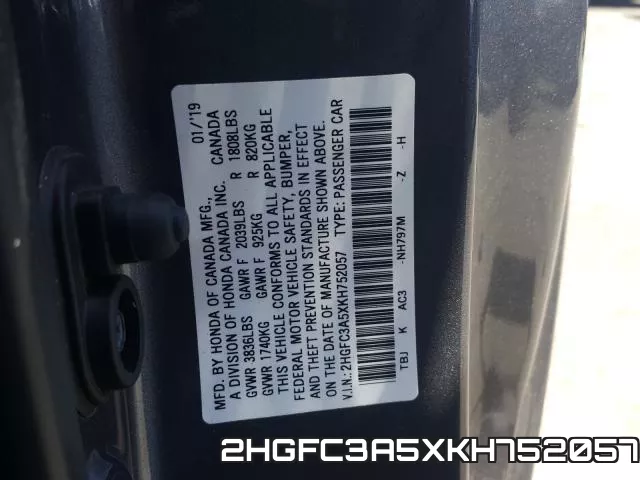 2HGFC3A5XKH752057 фото 2