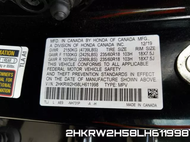 2HKRW2H58LH611998 фото 2