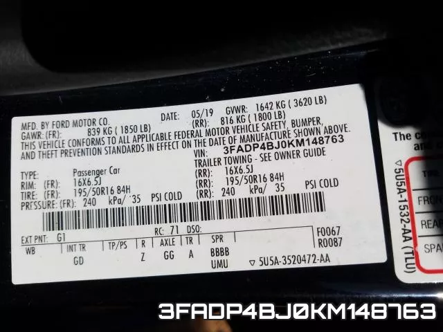 3FADP4BJ0KM148763 фото 2