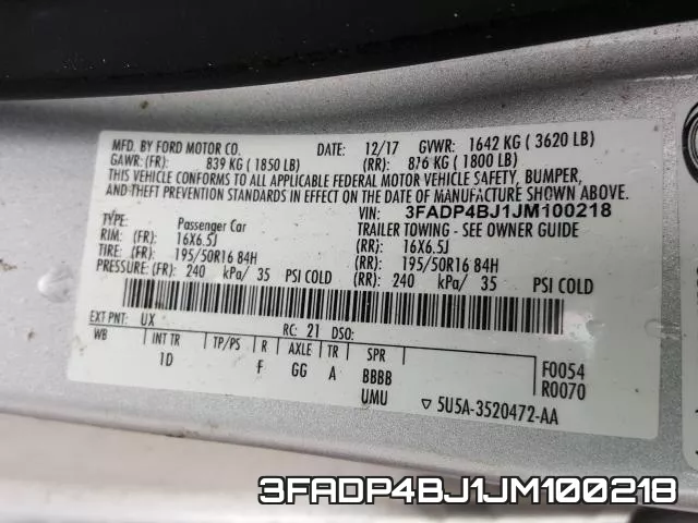 3FADP4BJ1JM100218 фото 2