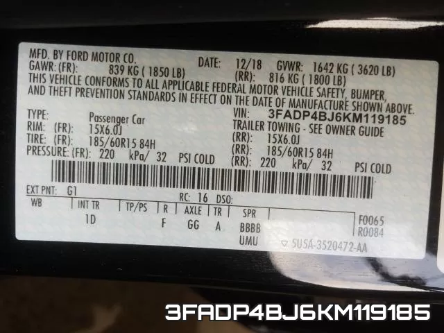 3FADP4BJ6KM119185 фото 2