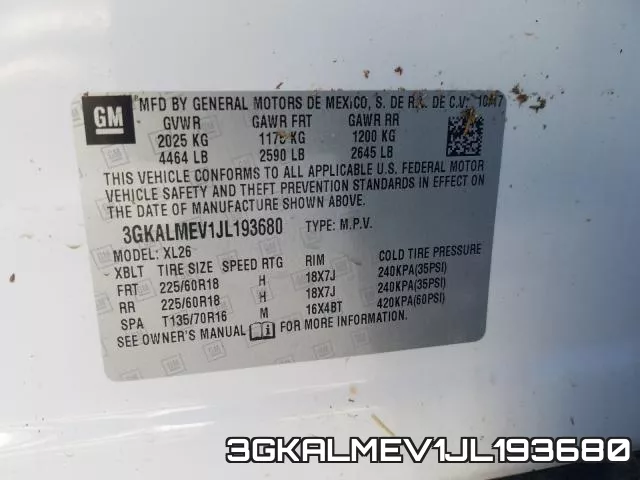 3GKALMEV1JL193680 фото 2
