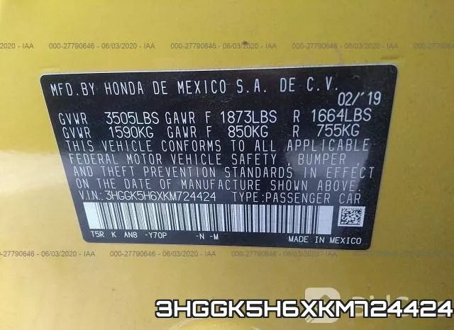 3HGGK5H6XKM724424 фото 10