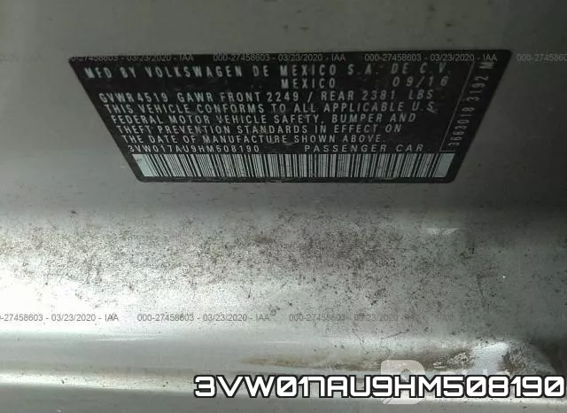 3VW017AU9HM508190 фото 10