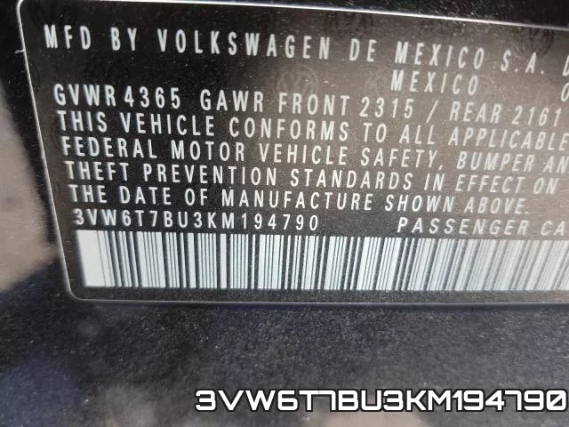 3VW6T7BU3KM194790 фото 2
