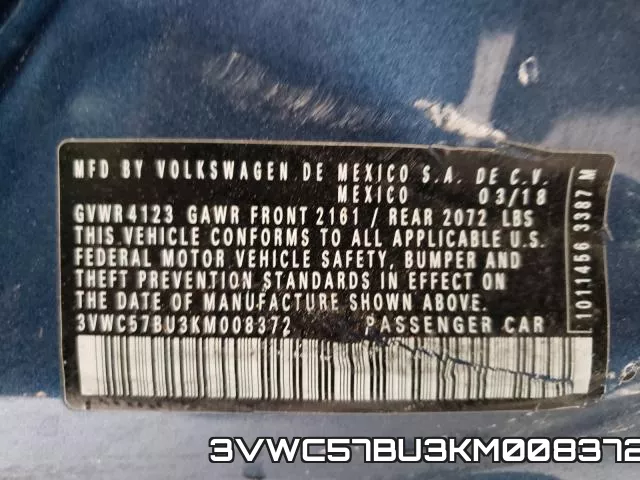 3VWC57BU3KM008372 фото 2