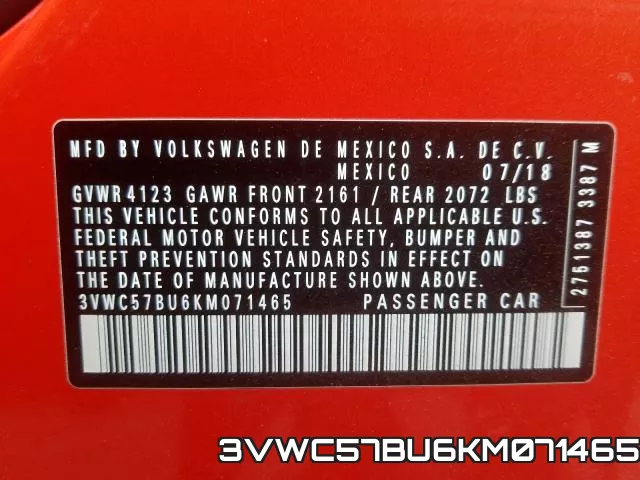 3VWC57BU6KM071465 фото 2