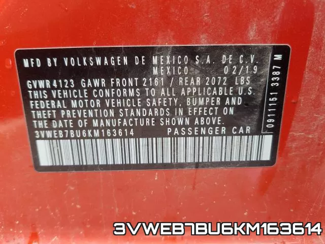 3VWEB7BU6KM163614 фото 2
