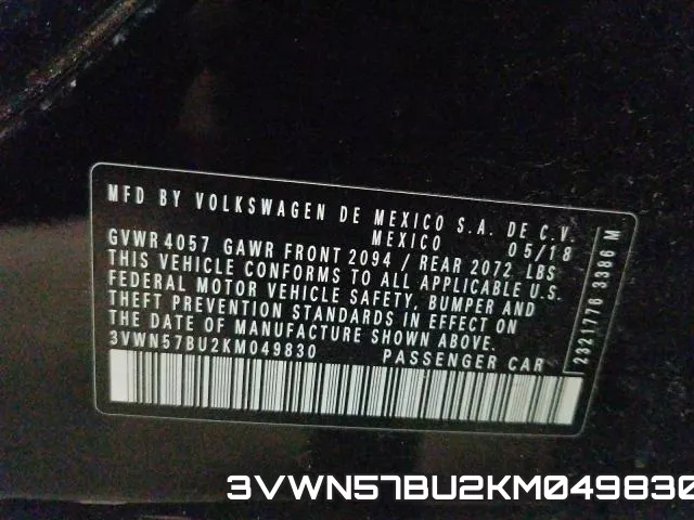 3VWN57BU2KM049830 фото 2