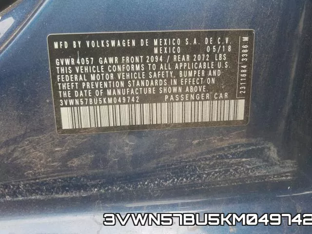 3VWN57BU5KM049742 фото 2