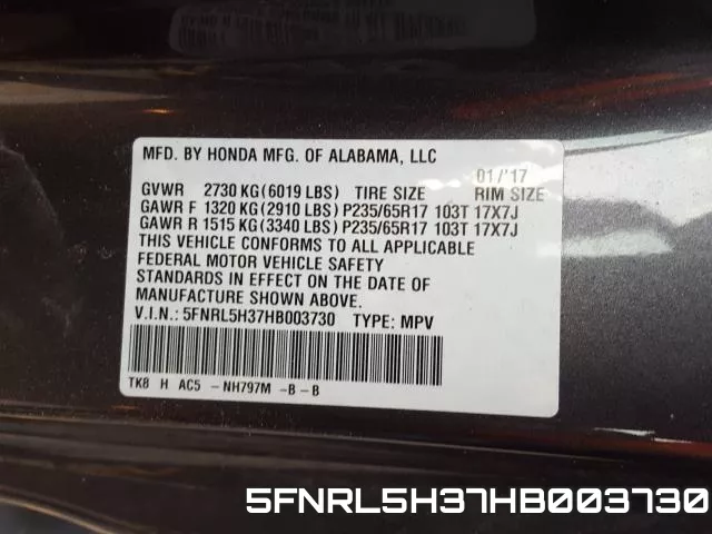 5FNRL5H37HB003730 фото 2