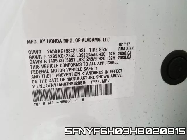 5FNYF6H03HB020815 фото 2