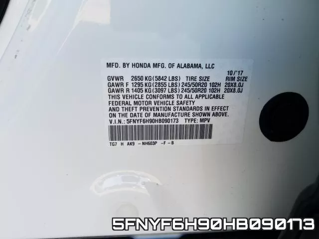 5FNYF6H90HB090173 фото 2