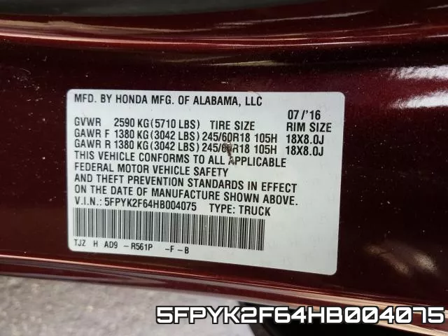 5FPYK2F64HB004075 фото 2